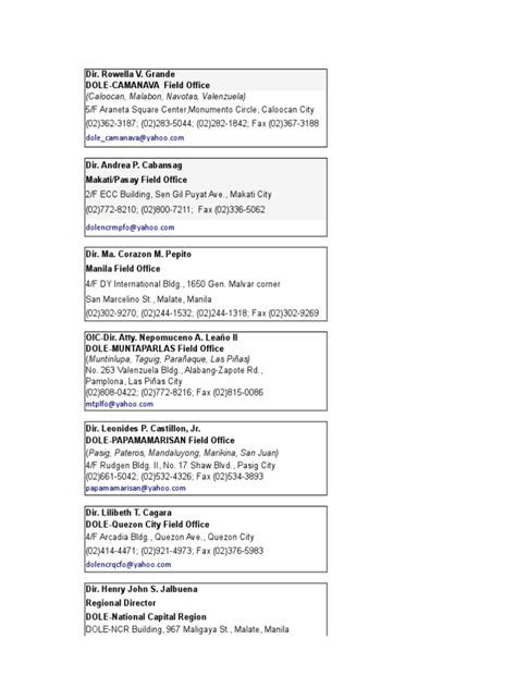 Dole NCR Directory .